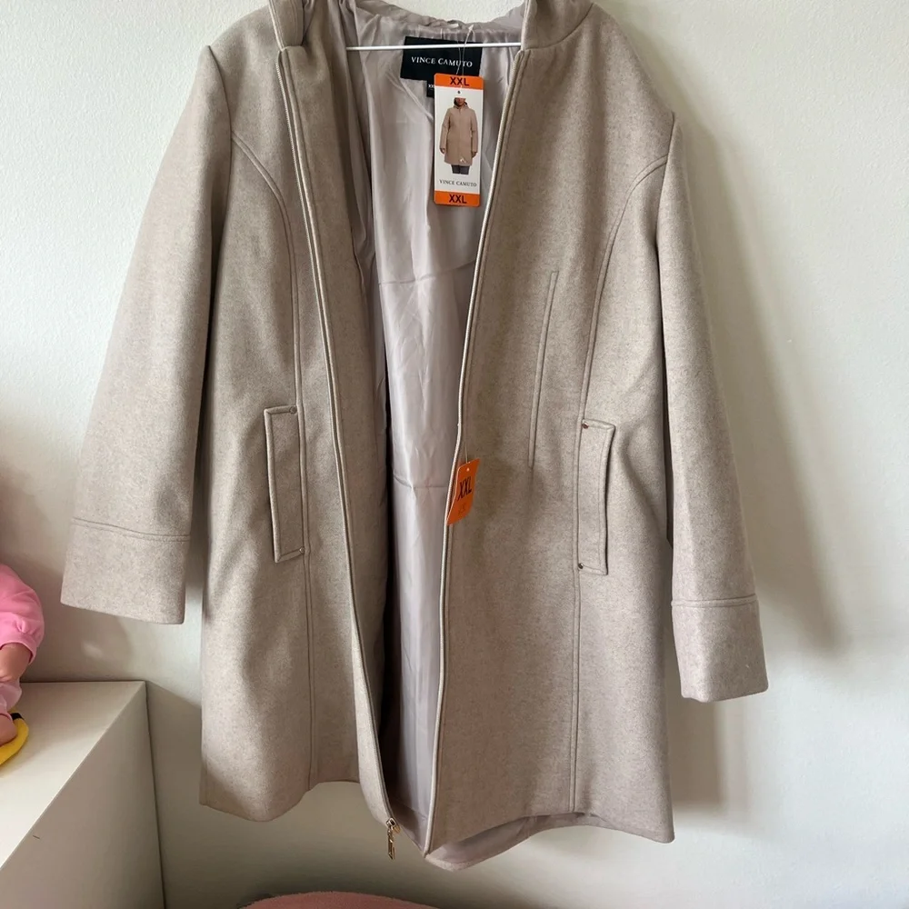 Vince Camuto Tan Trench Coat Modern Minimalist Design - Picture 3 of 15